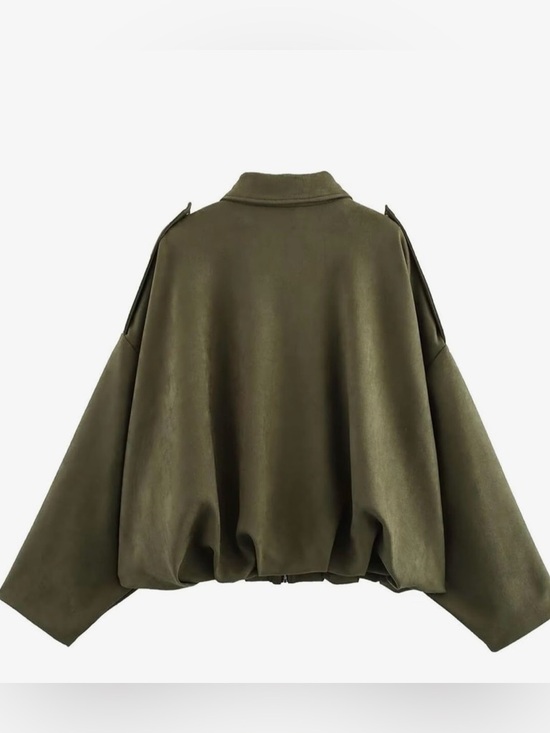 Anthropologie Olive Faux Suede Oversized Bomber Jacket - Picture 4 of 5